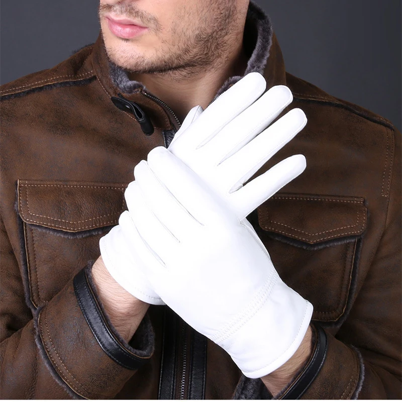 Driving Gloves Leather - 2025 Winter Genuine Leather White Gloves