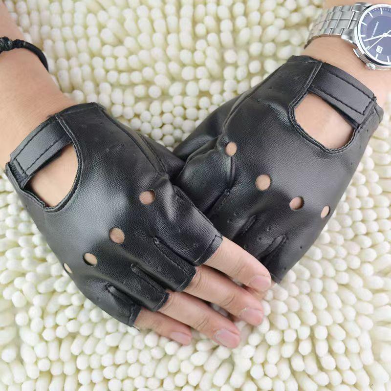 Driving Gloves Leather - Men Unisex Artificial Leather Half-Finger Gloves