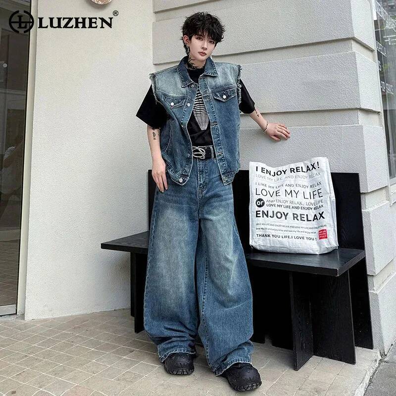 Men Fashion Jeans - LUZHEN 2026 Summer Denim Two-piece Sets