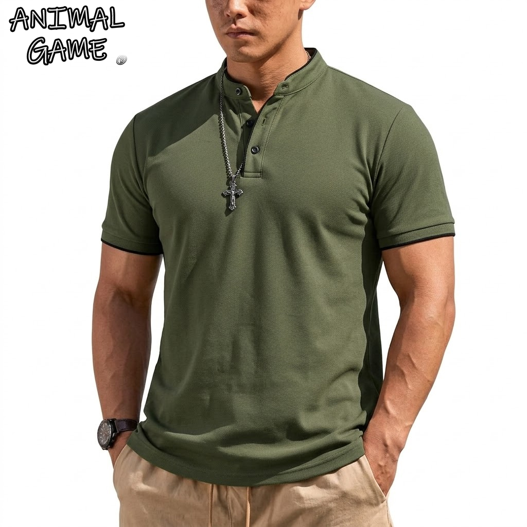 Men Fashion Upper - Summer Short Sleeve Henley Shirt Men