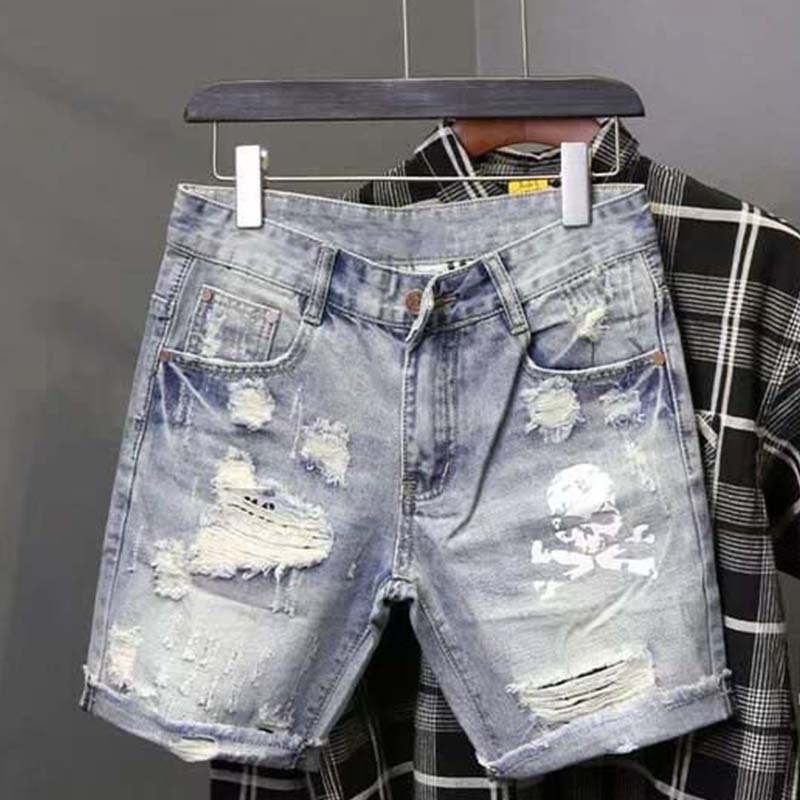 Men Fashion Jeans - Summer Men's Worn Bead Hole Beggar