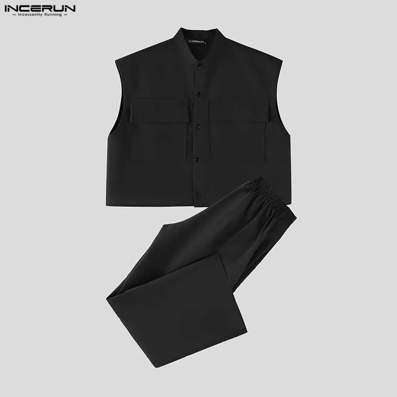INCERUN Men Sets Solid Sleevel - Men Fashion Upper recension och pris