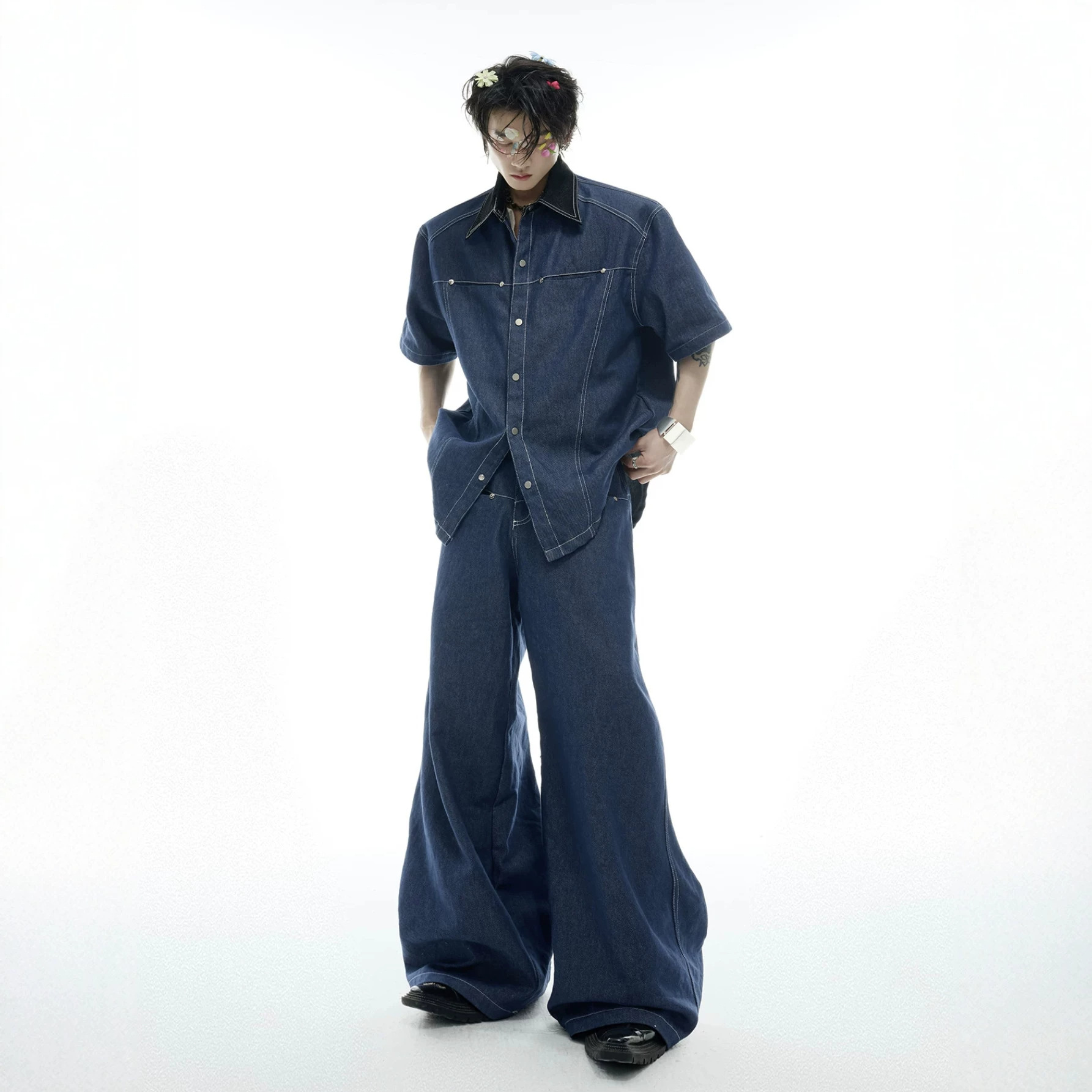 Summer Men's Denim Matching Se - Men Fashion Jeans recension och pris