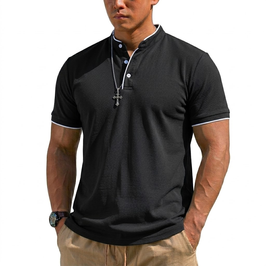 Summer Short Sleeve Henley Shi - Men Fashion Upper recension och pris