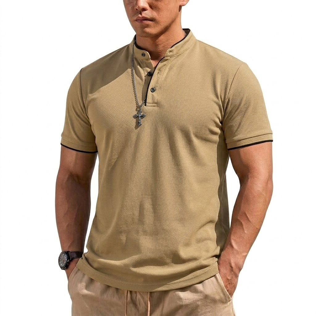 Summer Short Sleeve Henley Shi - Men Fashion Upper recension och pris