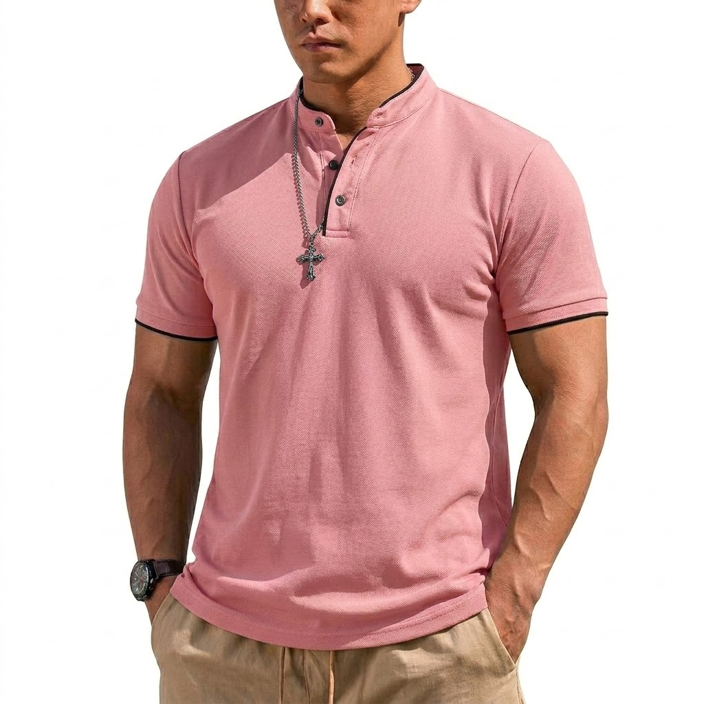 Summer Short Sleeve Henley Shi - Men Fashion Upper recension och pris